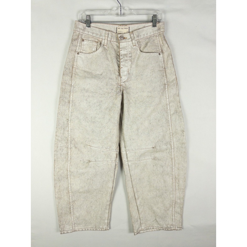 We The Free Free People Barrel Leg Jeans Womens 27 Cream Acid Wash Boho Y2K